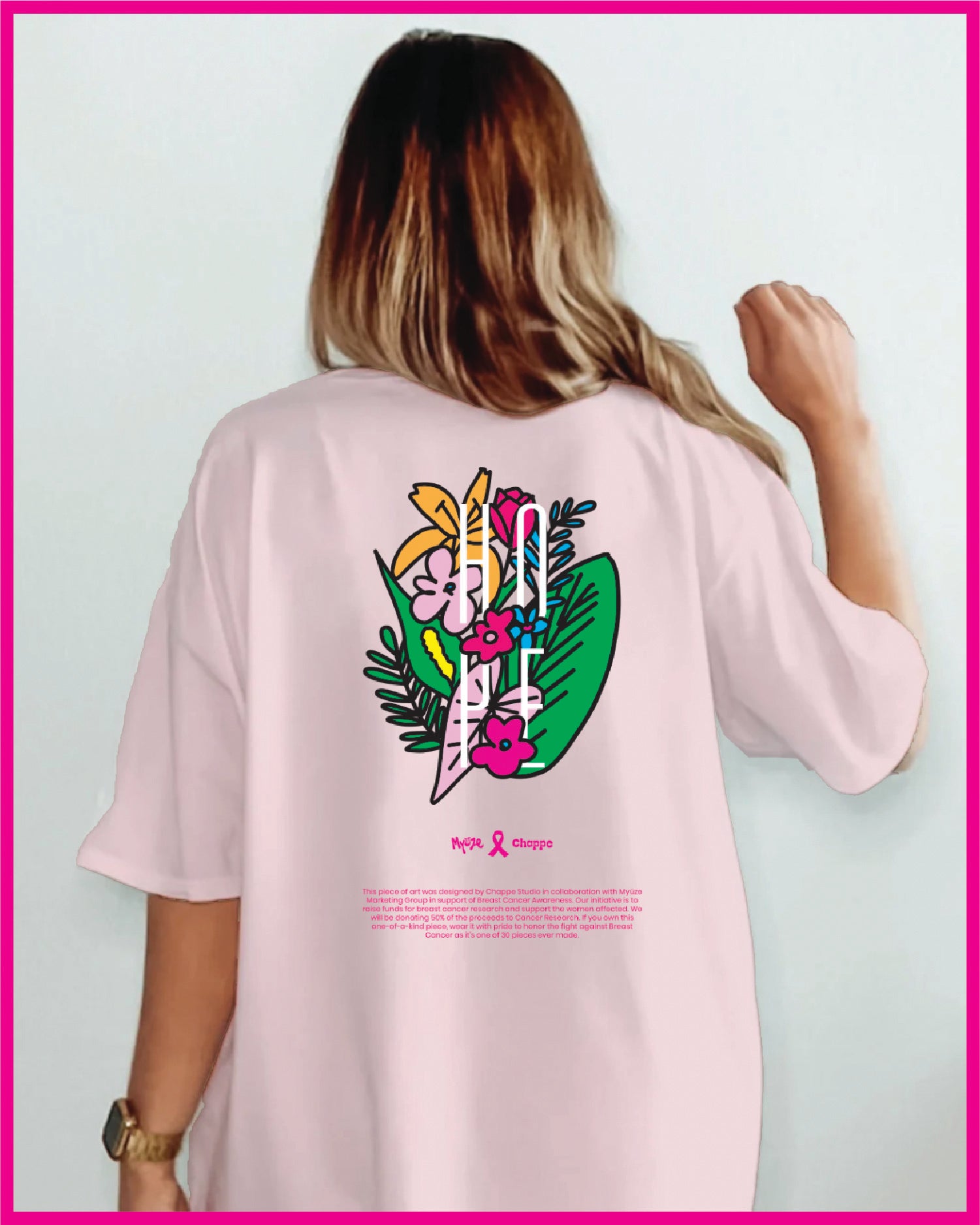Pink Carnation "Hope" Awareness Shirt Myüze X Chappe